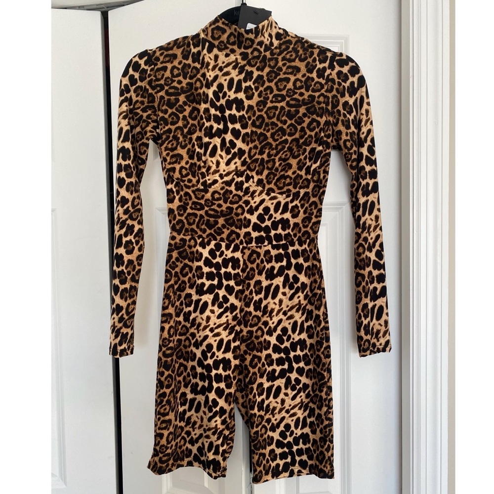 Leopard Print Long-Sleeve Jumpsuit